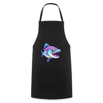 Barracuda Bunte Aquarell-Karikatur Kawaii Anima - Kochschürze - Schwarz - Vorne - AI Model Male 185 dark (185cm)