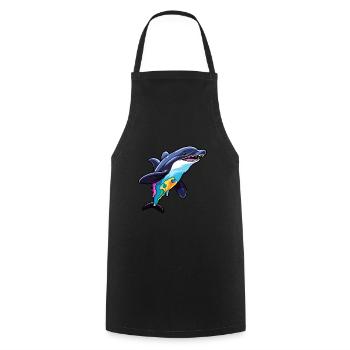 Orca Colorful Watercolor Cartoon Kawaii Animal - Cooking Apron - black - Front - AI Model Male 185 dark (185cm)