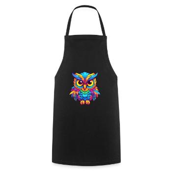 Owl Colorful Watercolor Cartoon Kawaii Animal - Cooking Apron - black - Front - AI Model Male 185 dark (185cm)