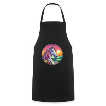 Unicorn Colorful Watercolor Cartoon Kawaii Animal - Cooking Apron - black - Front - AI Model Male 185 dark (185cm)