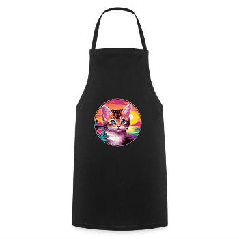 Kitten Colorful Watercolor Cartoon Kawaii Animal - Cooking Apron - black - Front - AI Model Male 185 dark (185cm)