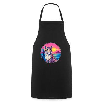 Ocelot Colorful Watercolor Cartoon Kawaii Animal - Cooking Apron - black - Front - AI Model Male 185 dark (185cm)