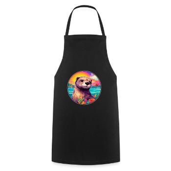 Loutre Aquarelle colorée Dessin animé Kawaii Animal - Tablier de cuisine - noir - Devant - AI Model Male 185 dark (185cm)