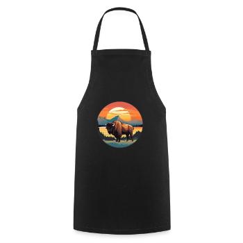 Buffalo Colorful Watercolor Cartoon Kawaii Animal - Cooking Apron - black - Front - AI Model Male 185 dark (185cm)