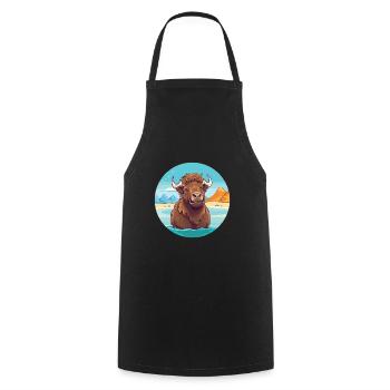 Bison Watercolor Cartoon Kawaii Clipart Animal - Cooking Apron - black - Front - AI Model Male 185 dark (185cm)