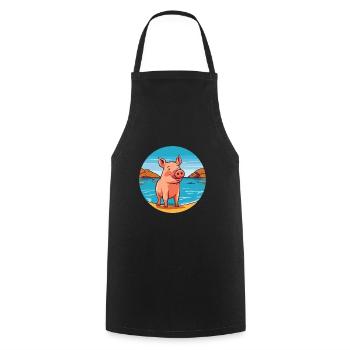 Pig Watercolor Cartoon Kawaii Clipart Animal - Cooking Apron - black - Front - AI Model Male 185 dark (185cm)