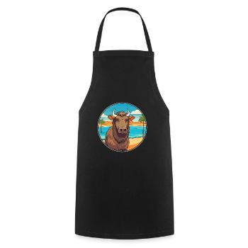 Buffalo Watercolor Cartoon Kawaii Clipart Animal - Cooking Apron - black - Front - AI Model Male 185 dark (185cm)