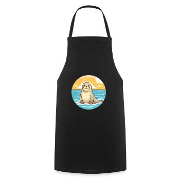 Seal Watercolor Cartoon Kawaii Clipart Animal - Cooking Apron - black - Front - AI Model Male 185 dark (185cm)