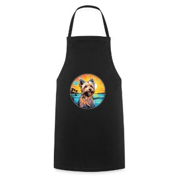 Australian Silky Terrier Dog Breed Colorful Cartoo - Cooking Apron - black - Front - AI Model Male 185 dark (185cm)