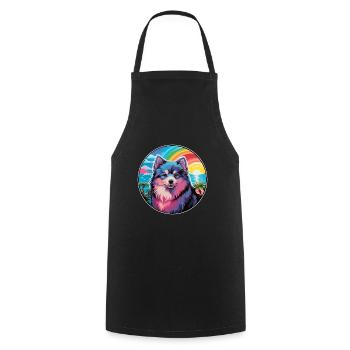 Finnish Lapphund Dog Breed Colorful Cartoon Waterc - Cooking Apron - black - Front - AI Model Male 185 dark (185cm)