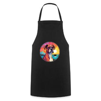 Deutsche Boxerhunderasse buntes Karikatur-Aquarell - Kochschürze - Schwarz - Vorne - AI Model Male 185 dark (185cm)