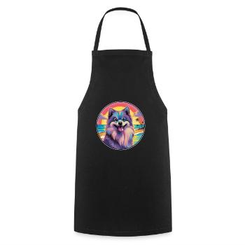 Keeshond Dog Breed Colorful Cartoon Watercolor - Cooking Apron - black - Front - AI Model Male 185 dark (185cm)