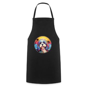 Lhasa Apso Hunderasse bunte Karikatur Aquarell - Kochschürze - Schwarz - Vorne - AI Model Male 185 dark (185cm)