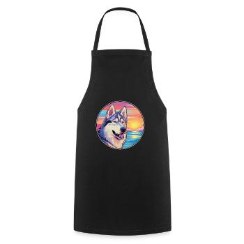 Nördliche Inuit-Hunderasse Bunte Karikatur Watercol - Kochschürze - Schwarz - Vorne - AI Model Male 185 dark (185cm)