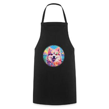 Spitz nordique race de chien coloré dessin animé aquarelle - Tablier de cuisine - noir - Devant - AI Model Male 185 dark (185cm)
