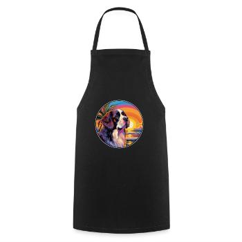 Saint Bernard chien race coloré dessin animé Watercolo - Tablier de cuisine - noir - Devant - AI Model Male 185 dark (185cm)