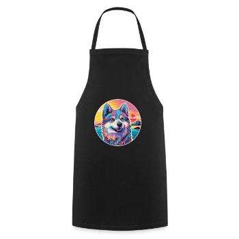 Siberian Laika Dog Breed Colorful Cartoon Watercol - Cooking Apron - black - Front - AI Model Male 185 dark (185cm)