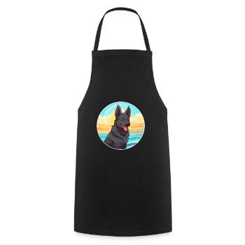 Chien d’élan norvégien noir race de chien Cartoon Kawaii - Tablier de cuisine - noir - Devant - AI Model Male 185 dark (185cm)