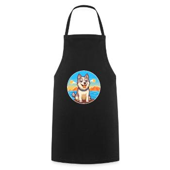 Husky chien race dessin animé Kawaii Clipart aquarelle - Tablier de cuisine - noir - Devant - AI Model Male 185 dark (185cm)