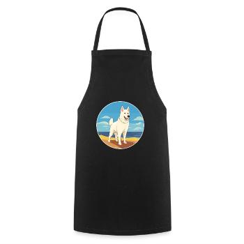 White Shepherd Dog Breed Cartoon Kawaii Clipart - Cooking Apron - black - Front - AI Model Male 185 dark (185cm)