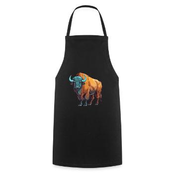 Buffalo Colorful Watercolor Cartoon Kawaii Animal - Cooking Apron - black - Front - AI Model Male 185 dark (185cm)