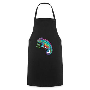 Chamäleon Bunte Aquarell-Karikatur Kawaii Anima - Kochschürze - Schwarz - Vorne - AI Model Male 185 dark (185cm)
