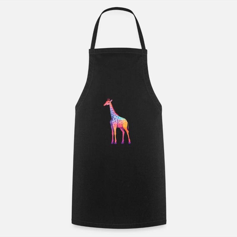 Girafe Aquarelle Colorée Dessin Animé Kawaii Animal - Tablier de cuisine - noir