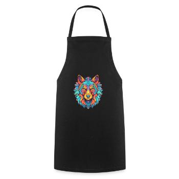 Wolf Colorful Watercolor Cartoon Kawaii Animal - Cooking Apron - black - Front - AI Model Male 185 dark (185cm)