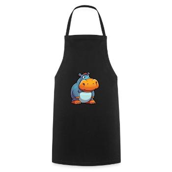 Hippo Cute Cartoon Kawaii Watercolor Animal Pet - Cooking Apron - black - Front - AI Model Male 185 dark (185cm)