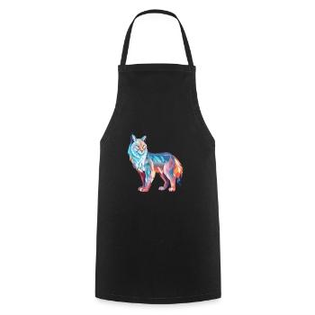 Luchs Buntes Aquarell Cartoon Kawaii Tier - Kochschürze - Schwarz - Vorne - AI Model Male 185 dark (185cm)