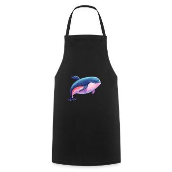 Wal bunte Aquarell-Karikatur Kawaii-Tier - Kochschürze - Schwarz - Vorne - AI Model Male 185 dark (185cm)