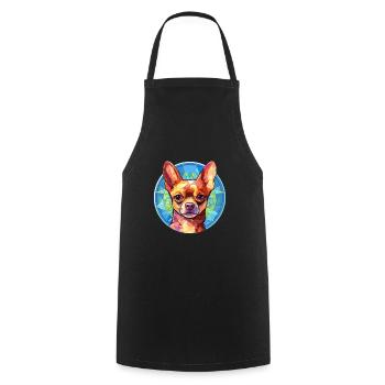 Chihuahua Dog Stained Glass Colorful Cartoon Kawai - Cooking Apron - black - Front - AI Model Male 185 dark (185cm)