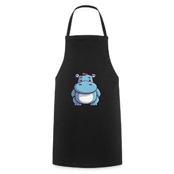 Hippo Cute Cartoon Kawaii Watercolor Animal Pet - Cooking Apron - black - Front - AI Model Male 185 dark (185cm)