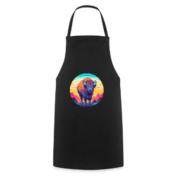 Bison-Buntglas-Cartoon-Kawaii-Tier - Kochschürze - Schwarz - Vorne - AI Model Male 185 dark (185cm)