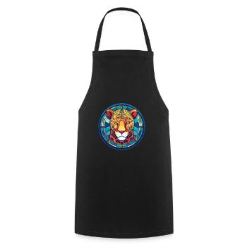 Jaguar vitrail coloré dessin animé Kawaii Anima - Tablier de cuisine - noir - Devant - AI Model Male 185 dark (185cm)