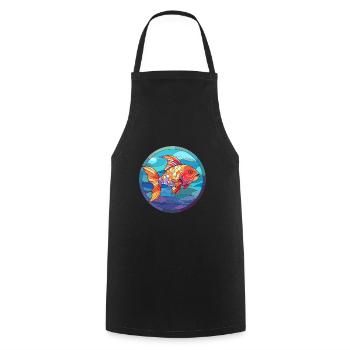 Poisson vitrail coloré dessin animé kawaii animal - Tablier de cuisine - noir - Devant - AI Model Male 185 dark (185cm)