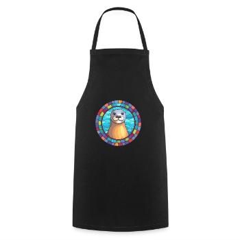 Seal Stained Glass Colorful Cartoon Kawaii Animal - Cooking Apron - black - Front - AI Model Male 185 dark (185cm)