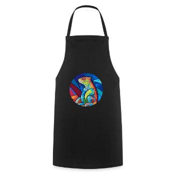 Lizard Stained Glass Colorful Cartoon Kawaii Anima - Cooking Apron - black - Front - AI Model Male 185 dark (185cm)
