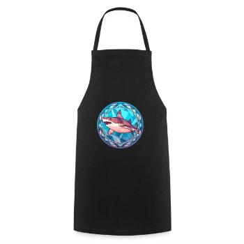 Requin vitrail coloré dessin animé Kawaii Animal - Tablier de cuisine - noir - Devant - AI Model Male 185 dark (185cm)