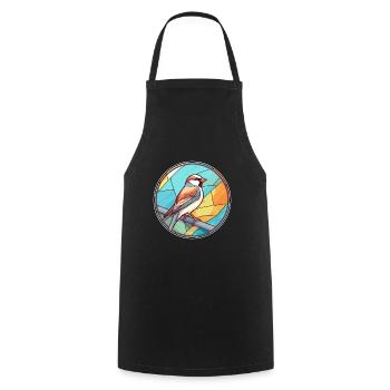 Moineau vitrail coloré Cartoon Kawaii Anim - Tablier de cuisine - noir - Devant - AI Model Male 185 dark (185cm)