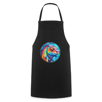 Chameleon Stained Glass Colorful Cartoon Kawaii An - Cooking Apron - black - Front - AI Model Male 185 dark (185cm)