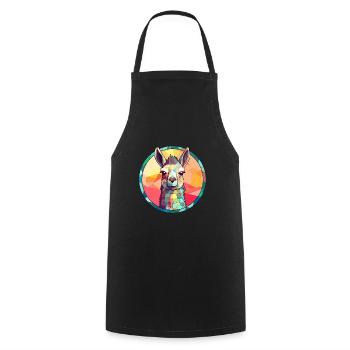 Llama Stained Glass Colorful Cartoon Kawaii Animal - Cooking Apron - black - Front - AI Model Male 185 dark (185cm)