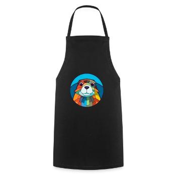 Gopher Stained Glass Colorful Cartoon Kawaii Anima - Cooking Apron - black - Front - AI Model Male 185 dark (185cm)