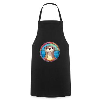 Loutre vitrail coloré dessin animé Kawaii Animal - Tablier de cuisine - noir - Devant - AI Model Male 185 dark (185cm)