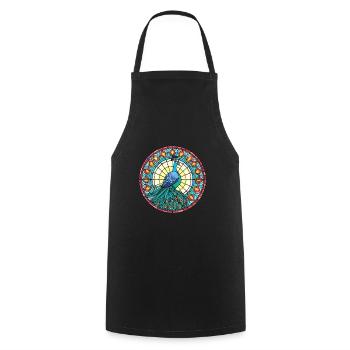 Paon vitrail coloré dessin animé Kawaii Anim - Tablier de cuisine - noir - Devant - AI Model Male 185 dark (185cm)