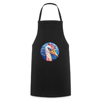Kranich-Buntglas-Cartoon-Kawaii-Tier - Kochschürze - Schwarz - Vorne - AI Model Male 185 dark (185cm)