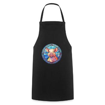 Cochon vitrail coloré dessin animé Kawaii Animal - Tablier de cuisine - noir - Devant - AI Model Male 185 dark (185cm)