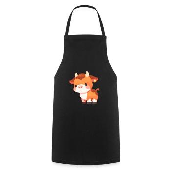 Vache Mignon Heureux Kawaii Dessin Animé Clipart Animal - Tablier de cuisine - noir - Devant - AI Model Male 185 dark (185cm)