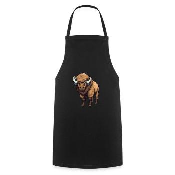Bison Cute Happy Kawaii Cartoon Clipart Animal - Cooking Apron - black - Front - AI Model Male 185 dark (185cm)