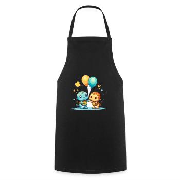 Turtles Kawaii Cartoon Pet Playing With Balloons - Cooking Apron - black - Front - AI Model Male 185 dark (185cm)